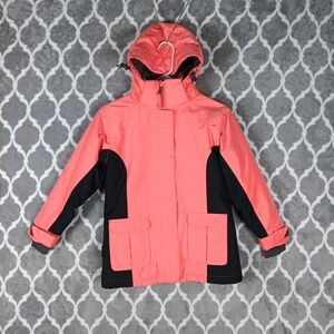 Turbine Ski Jacket Girls Medium Coral Pink Black Hooded Snow Winter Coat